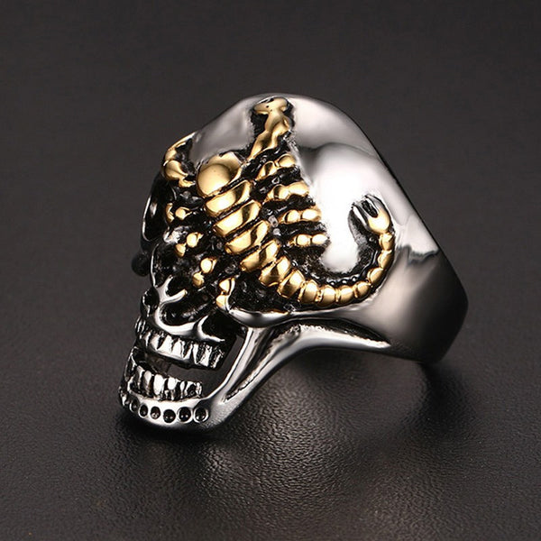 Stainless Steel Gold Plated Scorpion Skull Ring