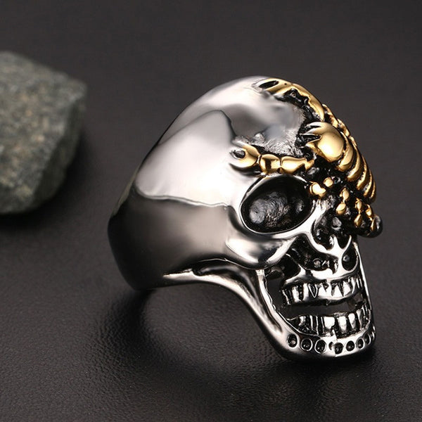 Stainless Steel Gold Plated Scorpion Skull Ring