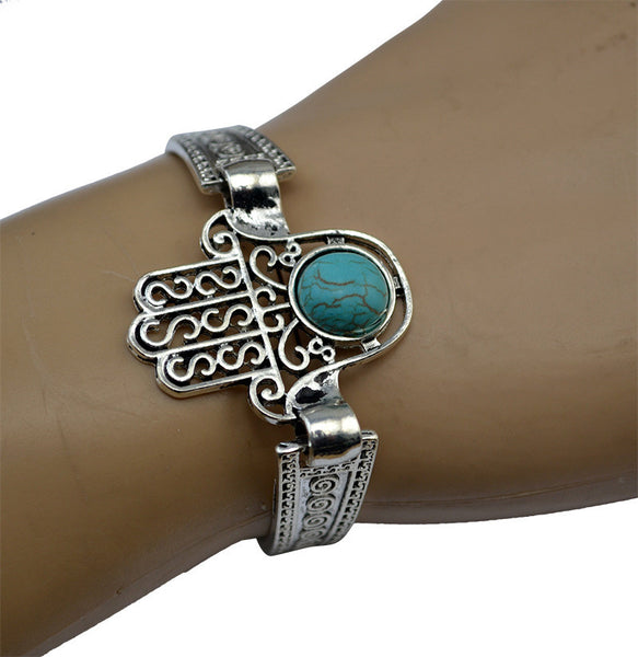 Silver Charm Bracelet with Turquoise Stone
