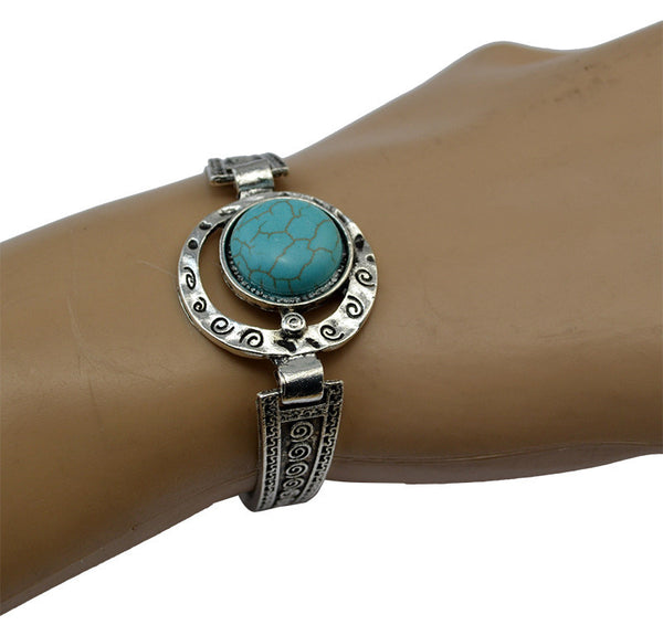 Silver Charm Bracelet with Turquoise Stone
