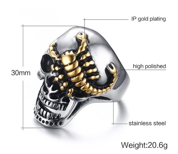 Stainless Steel Gold Plated Scorpion Skull Ring