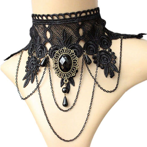 Black Lace Jewel Necklace