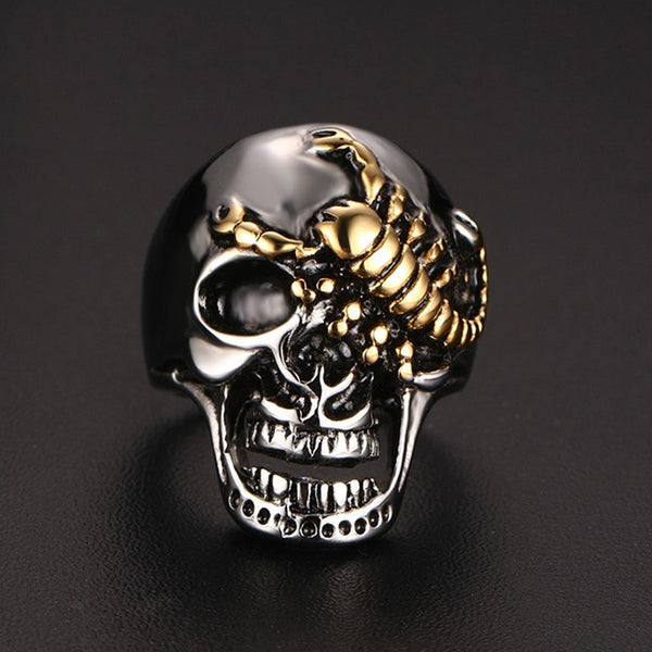 Stainless Steel Gold Plated Scorpion Skull Ring