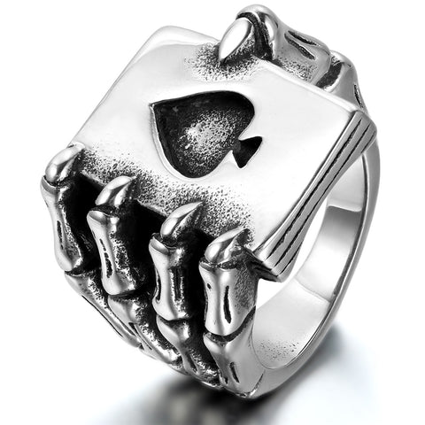 Stainless Steel Card Playing Skull Ring