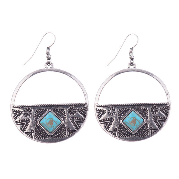 Turquoise Stone Round Earrings