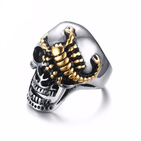 Stainless Steel Gold Plated Scorpion Skull Ring